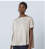 Oversized satin blouse in beige