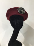 Maroon Beret with Pewter Crystals