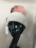 Light grey hat with pink bobbl