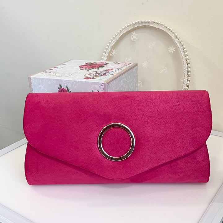 Cerise suede hot sale clutch bag