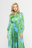 Printed Aqua and Green Pleated Dress