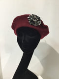 Maroon Beret with Pewter Crystals