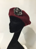 Maroon Beret with Pewter Crystals